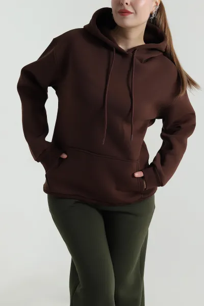 Kahverengi Üç İplik Şardonlu Kadın Sweat 496731