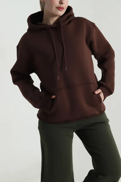 Kahverengi Üç İplik Şardonlu Kadın Sweat 496731