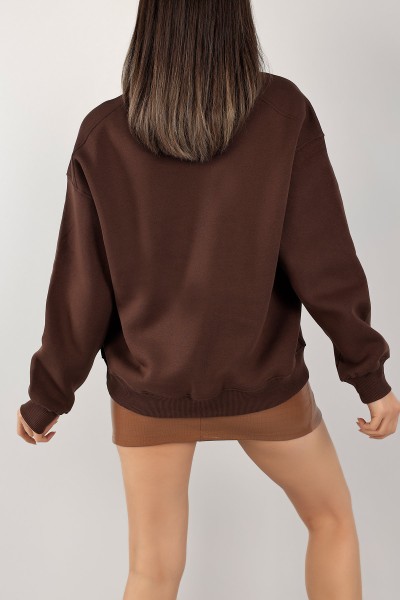Kahverengi Üç İplik Şardonlu Sweat 141588