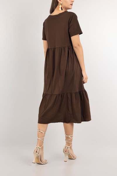 Kahverengi V Yaka Penye Elbise 110651