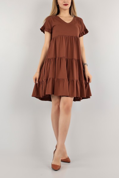 Kahverengi V Yaka Süprem Elbise 115856