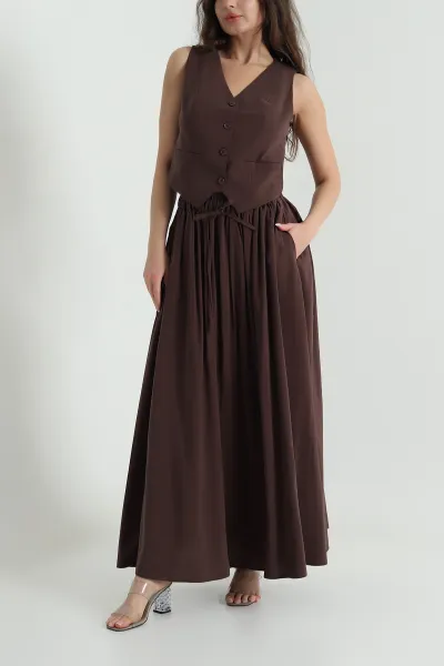 Kahverengi V Yaka Tencel Kadın İkili Takım 462586