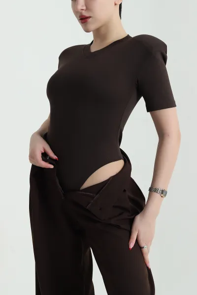 Kahverengi Vatkalı Oysho Kadın Zıbın Bluz 439834