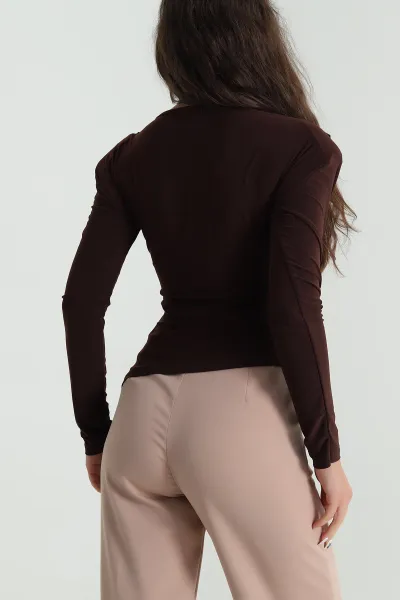 Kahverengi Vatkalı Tokalı Sandy Kadın Bluz 484961