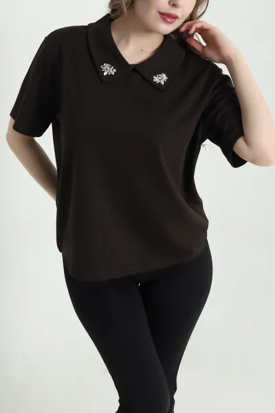 Kahverengi Yakası Taşlı Oysho Kadın Bluz 441259