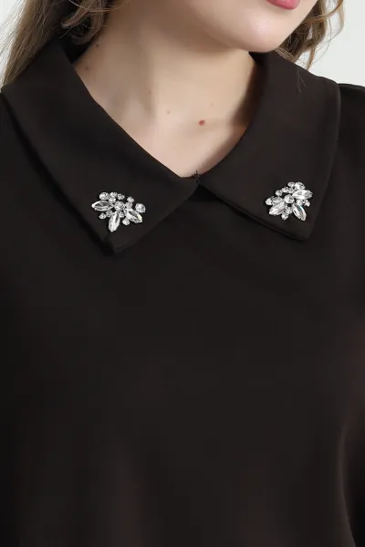 Kahverengi Yakası Taşlı Oysho Kadın Bluz 441259