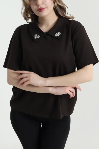 Kahverengi Yakası Taşlı Oysho Kadın Bluz 441259