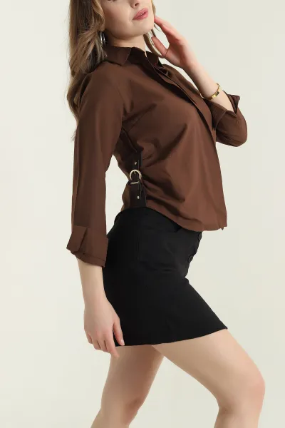 kahverengi-yani-kemerli-poplin-dokuma-kadin-gomlek-432108