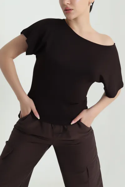 Kahverengi Yarasa Kol Modal Kadın Bluz 467737