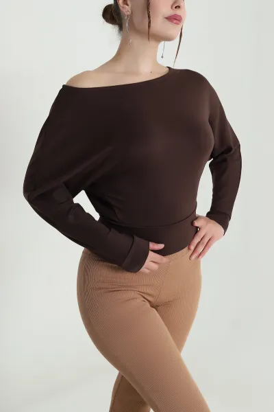 Kahverengi Yarasa Kol Modal Kadın Bluz 482798