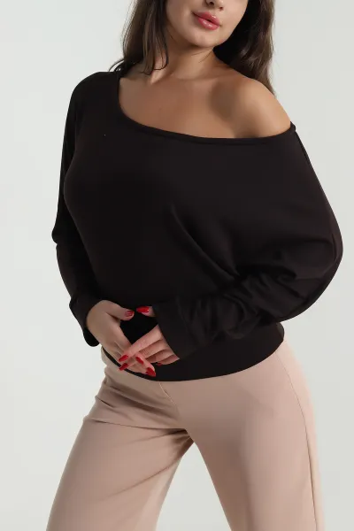Kahverengi Yarasa Kol Modal Kadın Bluz 491737