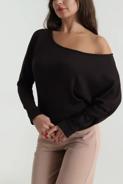 Kahverengi Yarasa Kol Modal Kadın Bluz 491737