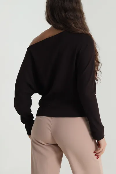 Kahverengi Yarasa Kol Modal Kadın Bluz 491737