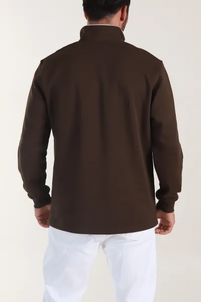 Kahverengi Yarım Fermuarlı Dik Yaka Erkek Sweatshirt 404821