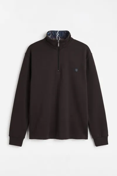 Kahverengi Yarım Fermuarlı Erkek Sweatshirt 499406