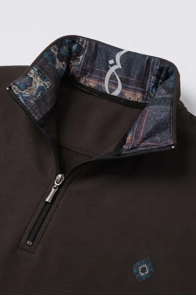 Kahverengi Yarım Fermuarlı Erkek Sweatshirt 499406