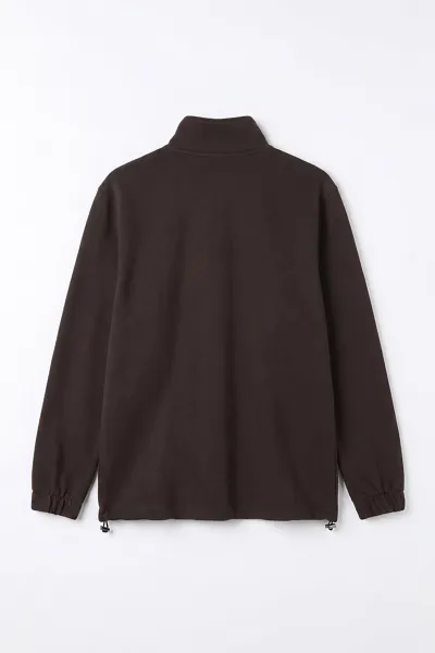 Kahverengi Yarım Fermuarlı Lastik Detaylı Erkek Sweatshirt 492053