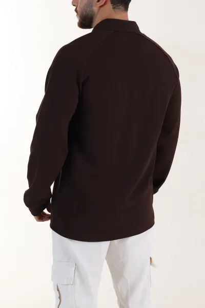Kahverengi Yarım Fermuarlı Polo Yaka Erkek Sweatshirt 397125