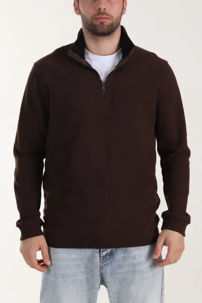 kahverengi-yarim-fermuarli-polo-yaka-erkek-sweatshirt-410878