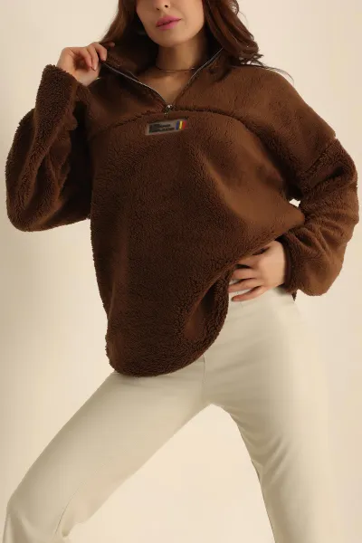 kahverengi-yarim-fermuarli-wellsoft-yumos-sweat-226073