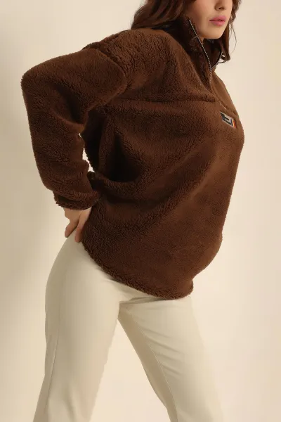 Kahverengi Yarım Fermuarlı Wellsoft Yumoş Sweat 226073