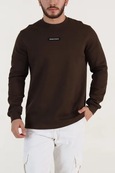 kahverengi-yazi-detayli-bisiklet-yaka-erkek-sweatshirt-396910