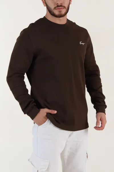 kahverengi-yazi-detayli-bisiklet-yaka-erkek-sweatshirt-396927