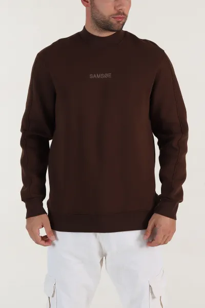 Kahverengi Yazı Detaylı Bisiklet Yaka Erkek Sweatshirt 397037