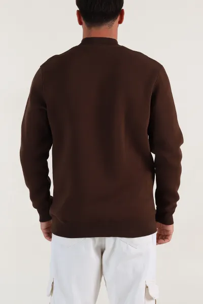 Kahverengi Yazı Detaylı Bisiklet Yaka Erkek Sweatshirt 397037