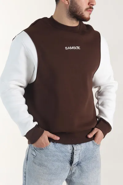 kahverengi-yazi-detayli-bisiklet-yaka-erkek-sweatshirt-404763
