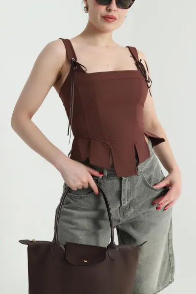 Kahverengi Yeni Sezon Dabıl Kadın Bluz 467265