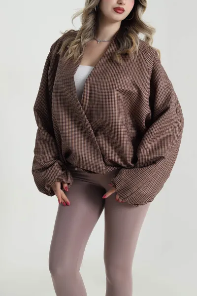 Kahverengi Yeni Sezon Ekose Bomber Kadın Mevsimlik Mont 493903