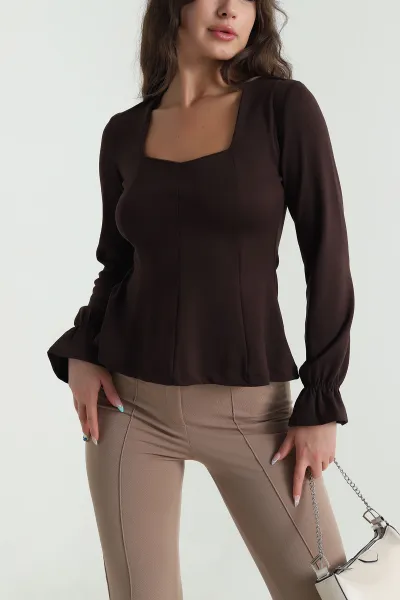Kahverengi Yeni Sezon Modal Kadın Bluz 482946