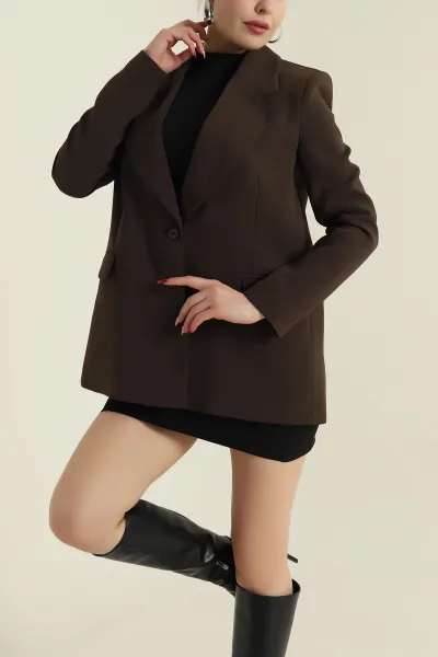 Kahverengi Yeni Sezon Tek Düğme Astarlı Linda Double Kadın Ceket 425323