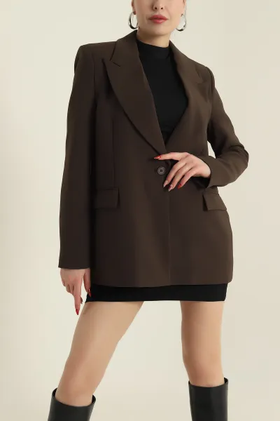 Kahverengi Yeni Sezon Tek Düğme Astarlı Linda Double Kadın Ceket 425323