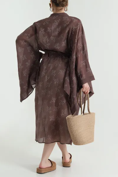 Kahverengi Yeni Sezon Tensel Kadın Kimono 477844