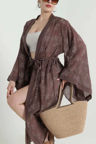Kahverengi Yeni Sezon Tensel Kadın Kimono 477844