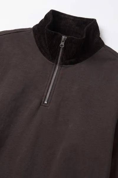 Kahverengi Yeni Sezon Yarım Fermuarlı Erkek Sweatshirt 501129