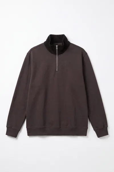 Kahverengi Yeni Sezon Yarım Fermuarlı Erkek Sweatshirt 501129