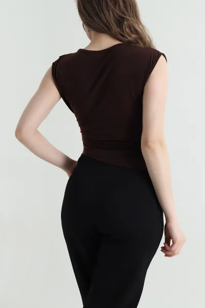 Kahverengi Yıldız Tokalı Buzzy Kadın Bluz 459736