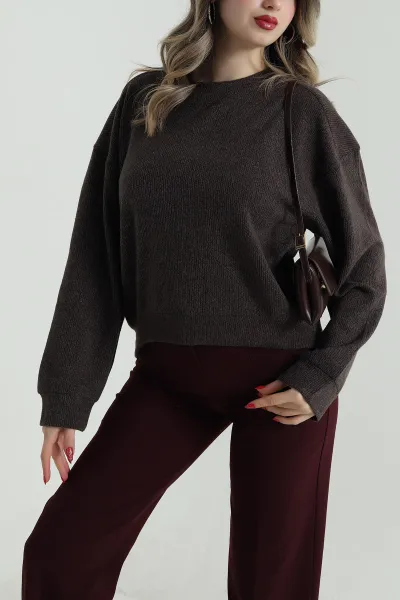 Kahverengi Yün Efekt Likralı Kadın Sweat 499081
