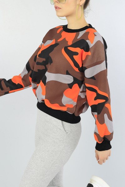 Kamuflaj Desenli İçi Şardonlu Bayan Sweat 53418