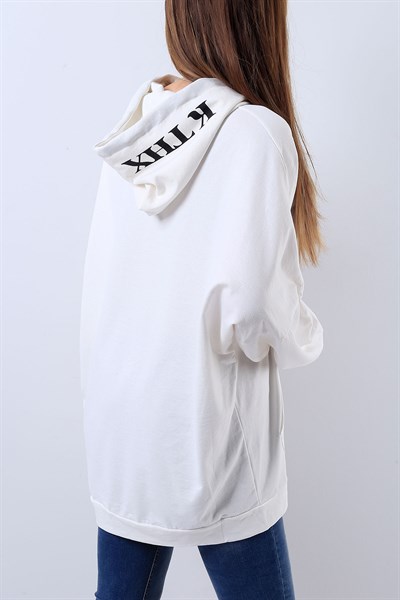 Kapüşonlu Beyaz Sweat 17592B