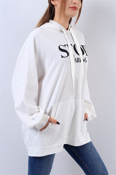 Kapüşonlu Beyaz Sweat 17592B