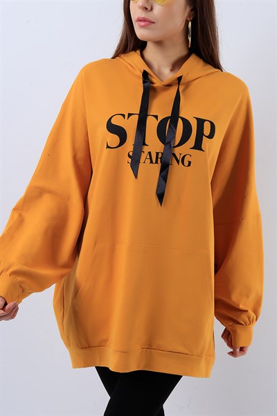 Kapüşonlu Hardal Sweat 17591B