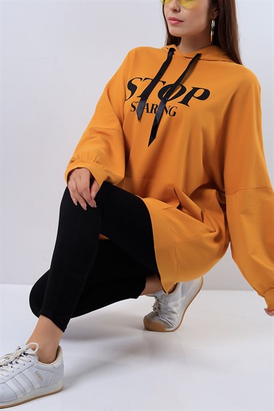 Kapüşonlu Hardal Sweat 17591B