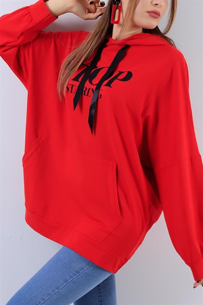 Kapüşonlu Kırmızı Sweat 17593B