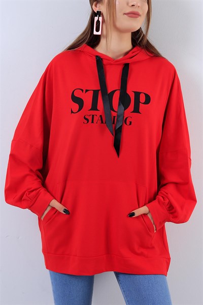 Kapüşonlu Kırmızı Sweat 17593B