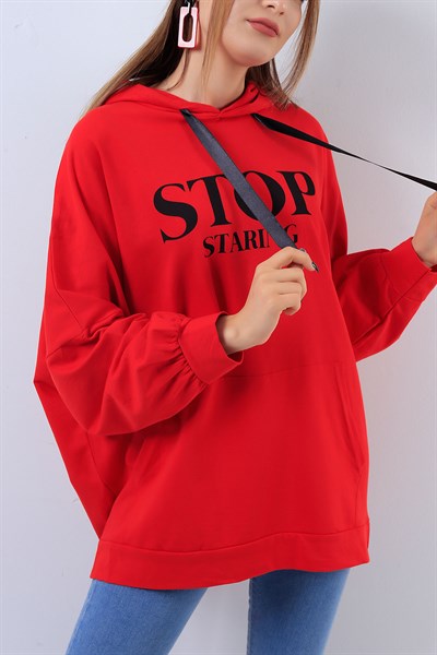 Kapüşonlu Kırmızı Sweat 17593B