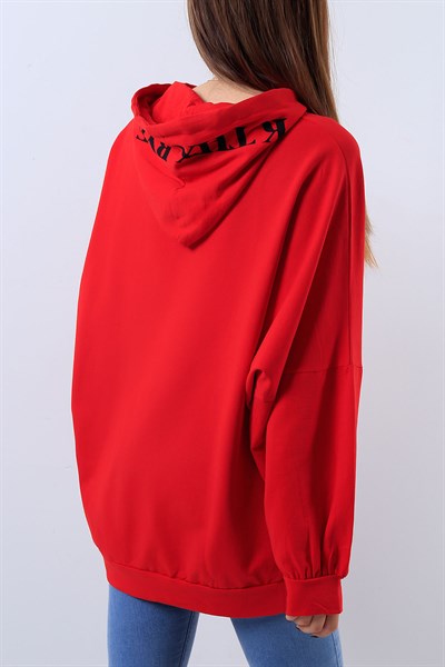 Kapüşonlu Kırmızı Sweat 17593B